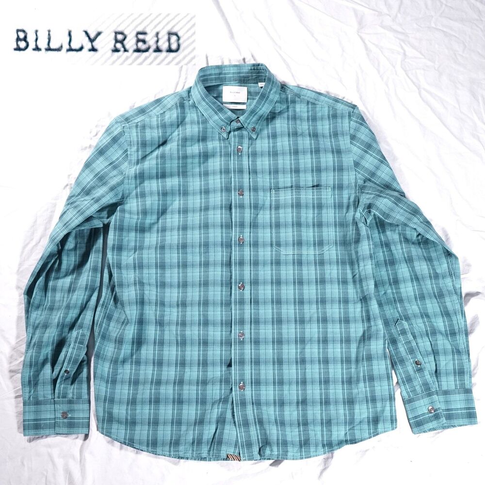 Billy Reid Standard Fit Button Up Shirt Blue Plaid Mens Large